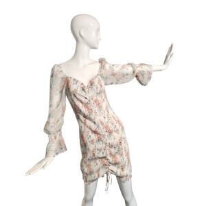 STORIA Women's Size Large Pastel Floral Smocked Chiffon Ruffle Whimsical Dress